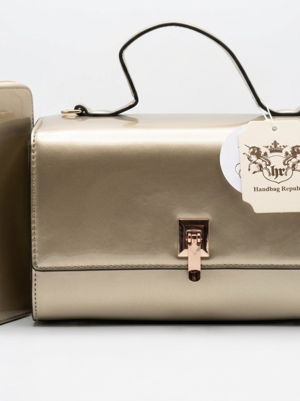 NWT Handbag Republic Gold Metallic Structured Bag & Wallet Set